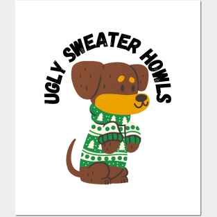 Ugly Sweater Howls, christmas, adorable Dachshund Posters and Art